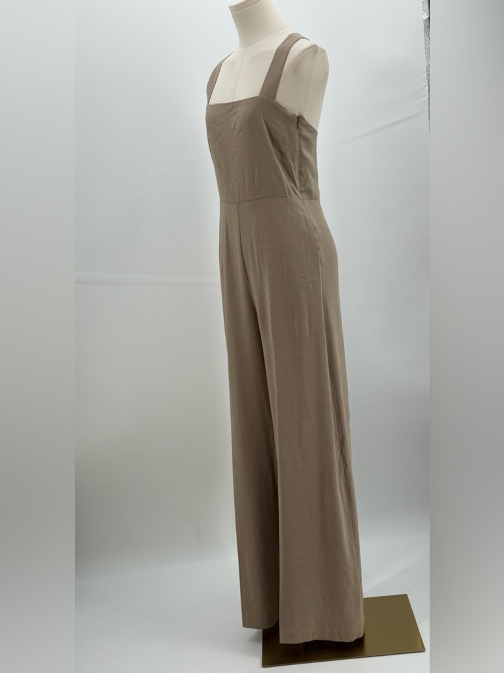 Theory Taupe Wide Leg Jumpsuit Crisscross Back Smocked Bodice Sleeveless Size 6 - Picture 4 of 11